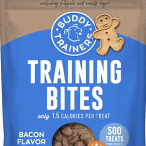 Buddy Biscuits Trainers bite-sized dog treats for obedience training, puppy training, and positive reinforcement.